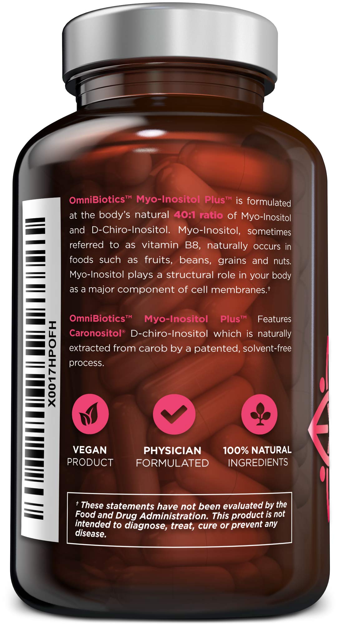 OmniBiotics Myo-Inositol & D-Chiro Inositol Supplement with 40:1 Ratio for Hormone Balance for Women - Women Supplement to Support Reproductive Health & Ovarian Function. Non-GMO - 120 Vegan Capsules