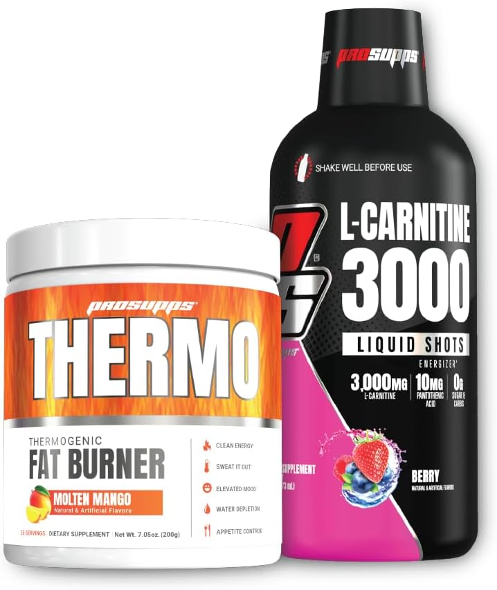 PROSUPPS Thermo Fat Burning Thermogenic Powder Molten Mango and 3000 L-Carnitine Berry - Weight Management and Pre Workout - Energy, Mood, Appetite Control