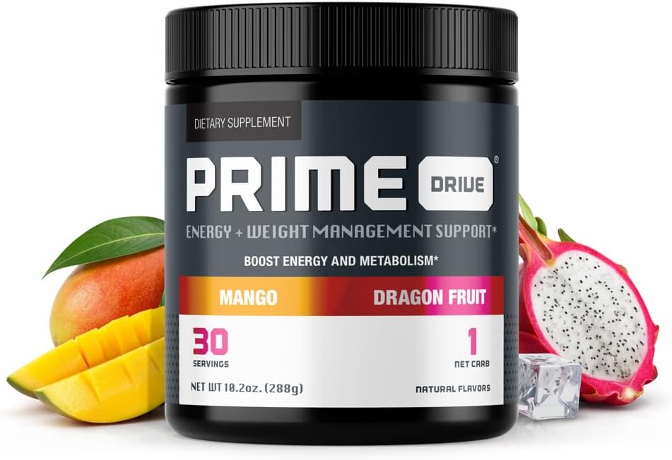 Prime Drive Energy Strawberry Melon Pre Workout Energy Drink Powder, Provides Extreme Energy, Focus and Intensity, Boosts Metabolism 10.2oz (30 Servings)