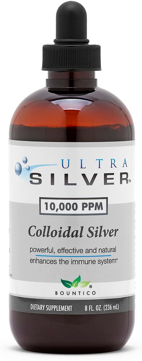 Ultra Silver® Colloidal Silver | 10,000 PPM, 8 Oz (236mL) | Ships as (2) 4 Ounce Glass Bottles | Mineral Supplement | True Colloidal Silver - with Dropper