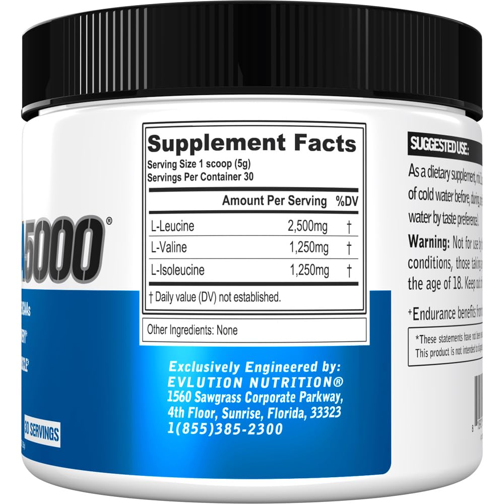 Evlution EVL BCAAs Amino Acids Powder - BCAA Powder Post Workout Recovery Drink and Stim Free Pre Workout Energy Drink Powder - 5g Branched Chain Amino Acids Supplement for Men - Unflavored Powder