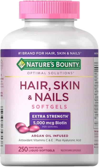Nature's Bounty Hair Skin and Nails 5000 mcg of Biotin - 250 Coated Tablets Extra Strength