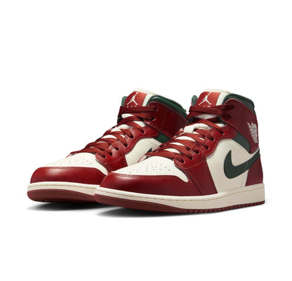 NIKE Air Jordan 1 Mid Men's Trainers Sneakers, Sail Redstone Midnight Green, 11
