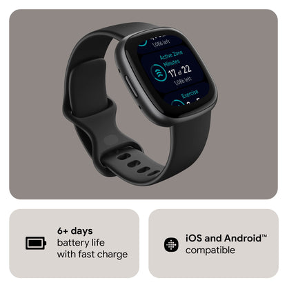 Google Fitbit Versa 4 Fitness Smartwatch, 24/7 Heart Rate - Black/Graphite