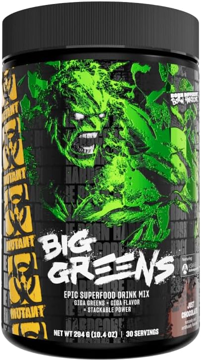 Mutant Big Greens | Green Supplement | Over 40 superfoods Land & Sea Greens – Reds, Antioxidants, phytonutrients, 1000mg spirulina – Pre & Probiotic Blend | 30 Serving – Just Chocolate