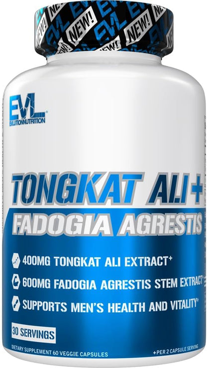 Evlution Nutrition Tongkat Ali + Fadogia Agrestis - Men’s Health + Vitality Support - 400mg Tongkat Ali + 600mg Fadogia Agrestis Stem Extract - Workout Supplement - Vegetarian Capsules - 30 Servings