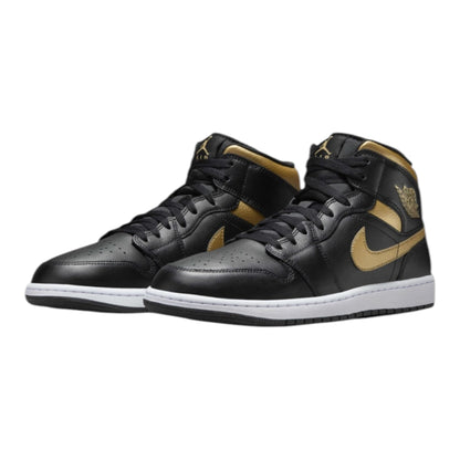 Nike Air Jordan 1 Mid Mens Shoes Size 11, Color: Black/Metallic Gold/White