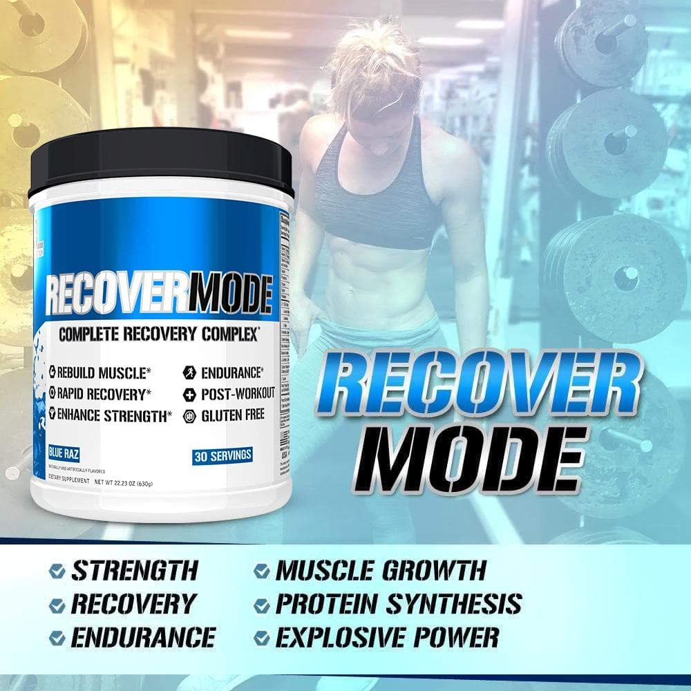 Evlution Nutrition Recover Mode- Complete Post Workout with BCAAs, Immunity Support, Vitamin C, D & E, Electrolytes, Hydration, Creatine, Glutamine, Beta-Alanine, L-Carnitine, 30 Serve, Blue Raz