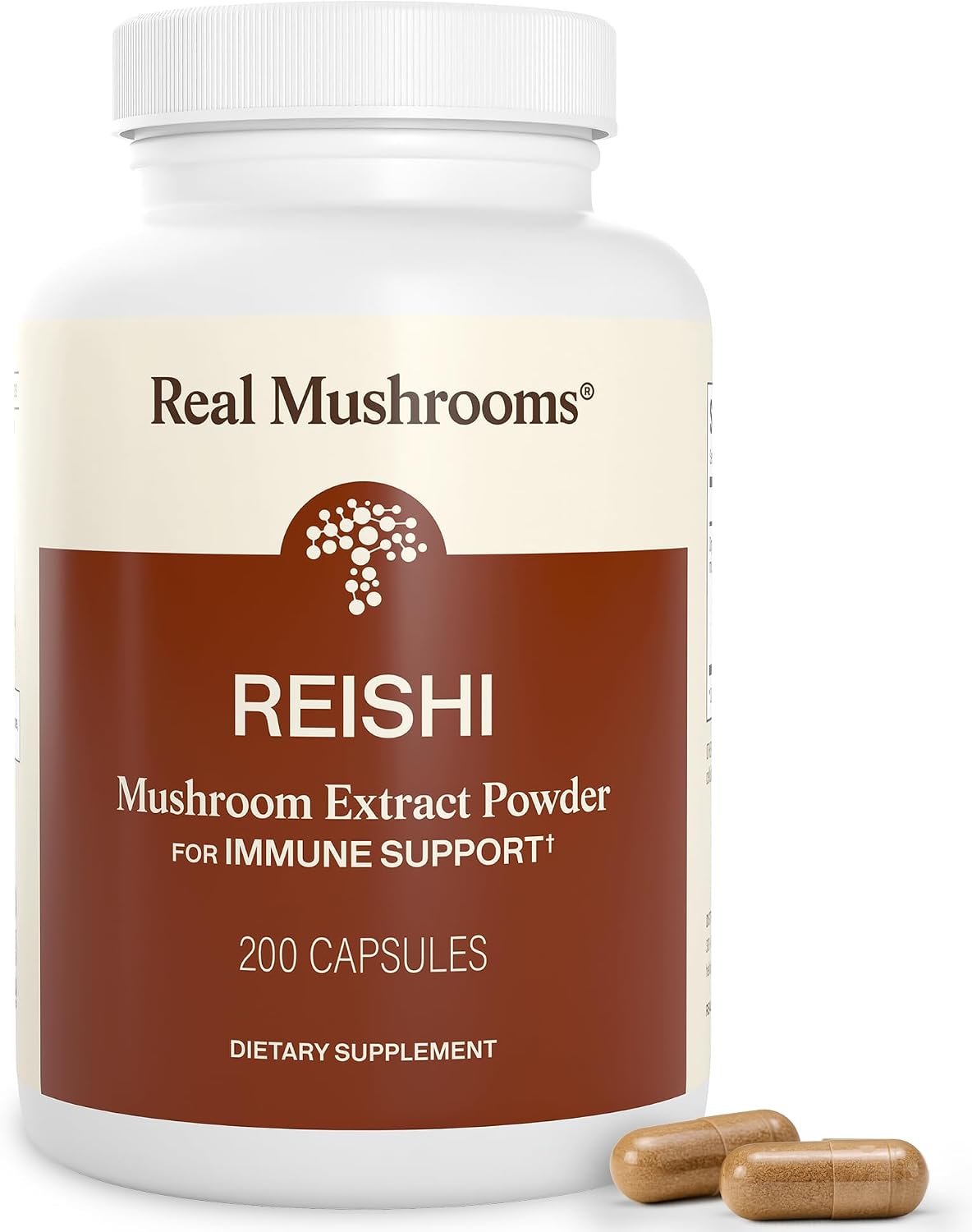 Real Mushrooms Reishi Mushroom Capsules - Handpicked Organic Mushroom Extracts - Red Reishi for Tranquil Daily Wellness with Verified Beta Glucans Vegan, Non-GMO, No Grain Fillers, 200 ct