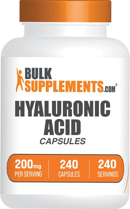 BulkSupplements.com Hyaluronic Acid Capsules - Hyaluronic Acid Supplements, Hyaluronic Acid 200mg - Pure & Gluten Free, 1 Capsule per Serving, 240 Count (Pack of 1)