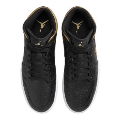 Nike Air Jordan 1 Mid Mens Shoes Size 11, Color: Black/Metallic Gold/White