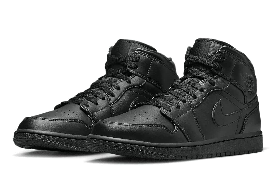 Black Air Jordan 1 Mid Trainers by Nike