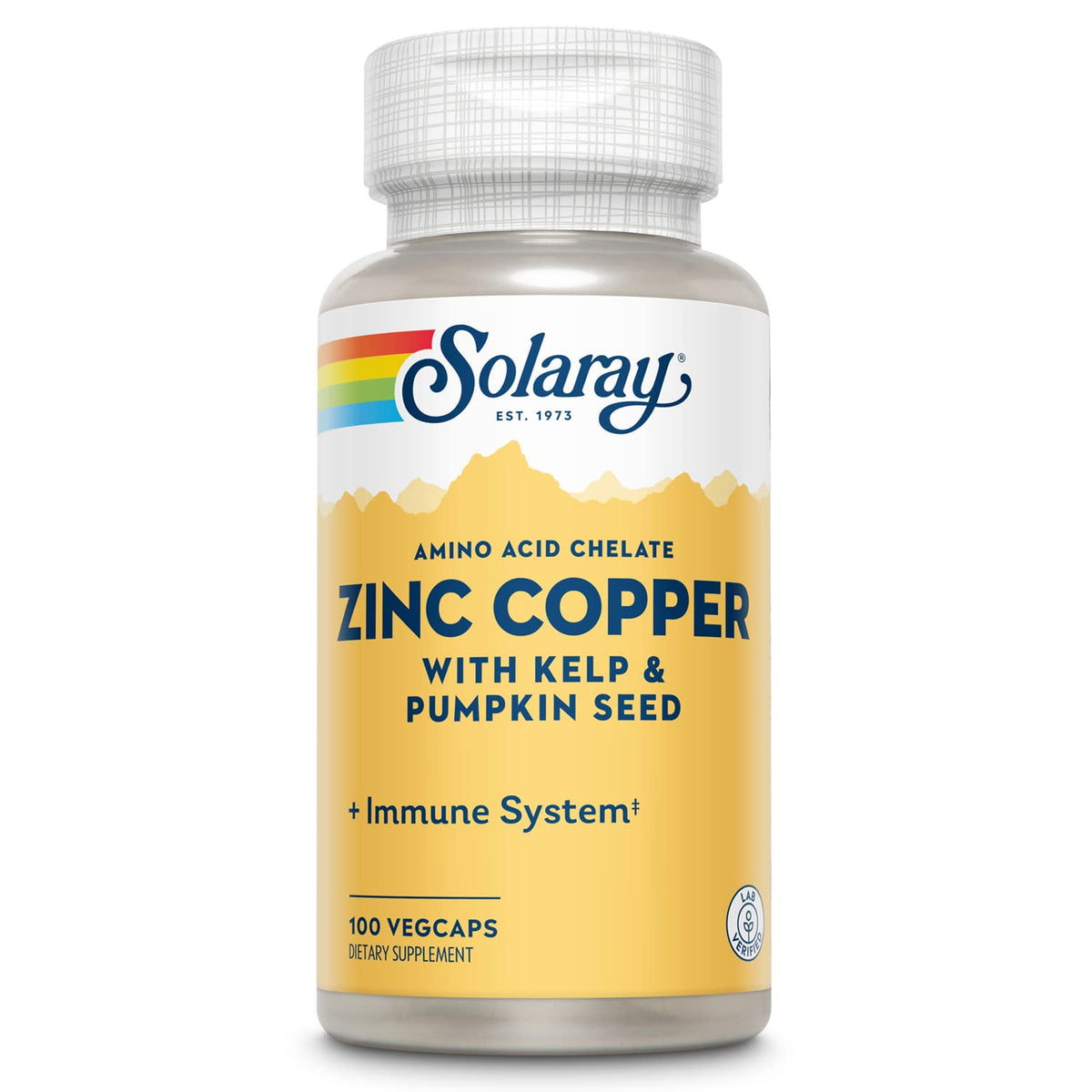 SOLARAY Zinc Copper Amino Acid Chelate - Immune Support Supplement w/Chelated Zinc 50mg - Bone, Skin, Heart Health and Thyroid Support - with Iodine from Kelp, 60-Day Guarantee, 100 Serv, 100 VegCaps