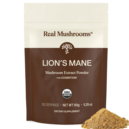 Real Mushrooms Lions Mane Mushroom Supplement - Organic Lions Mane Extract Powder for Overall Wellness with Adaptogens – Functional Vegan, Non-GMO Blend with 60 Servings