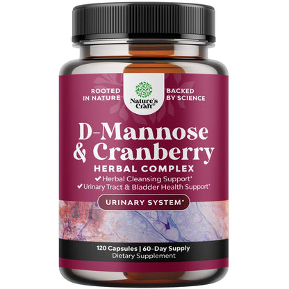 D Mannose with Cranberry Supplement - Potent D Mannose 1000mg Capsules for Kidney Defense Support & Cleanse and Urinary Tract Health for Women & Men - Bladder Health Supplement for Adults - 60 Count
