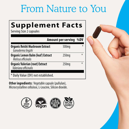 Real Mushrooms RealRest Capsules – Organic Reishi Mushroom and Lemon Balm Extract – Calmness, Mindfulness & Wellness Support – Vegan, Non-GMO, No Fillers – 60 Count Functional Mushroom Supplement
