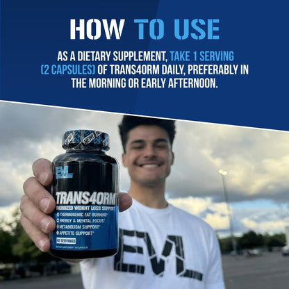 EVL Thermogenic Fat Burner Support - Fast Acting Weight Loss Energy and Appetite Support - Trans4orm Green Tea Supplement for Men and Women - 60 Servings