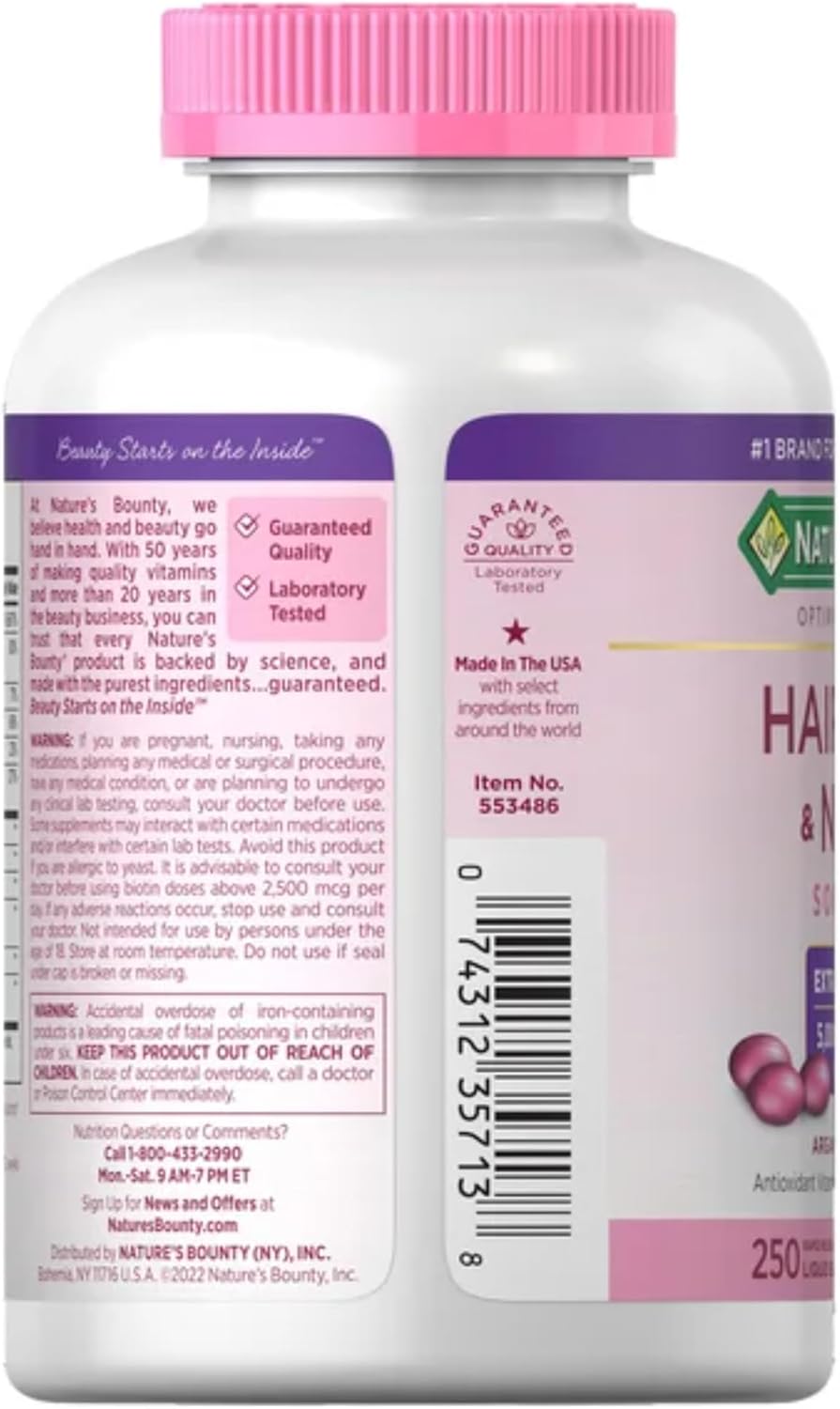 Nature's Bounty Hair Skin and Nails 5000 mcg of Biotin - 250 Coated Tablets Extra Strength