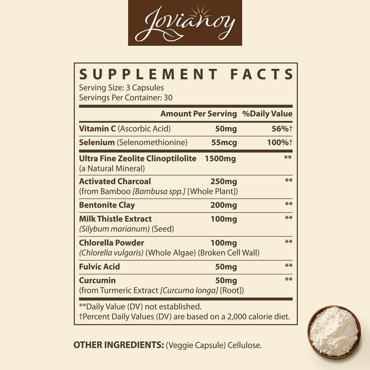 Jovianoy Zeolite Detox Capsules, Organic Activated Charcoal, Bentonite Clay, 1-2 µm Clinoptilolite, Maximum Absorption, Gut Liver Detox Cleanse Full Body for Women Men, 90 Capsules