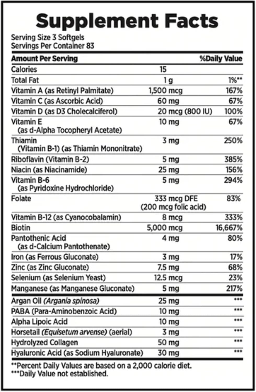 Nature's Bounty Hair Skin and Nails 5000 mcg of Biotin - 250 Coated Tablets Extra Strength
