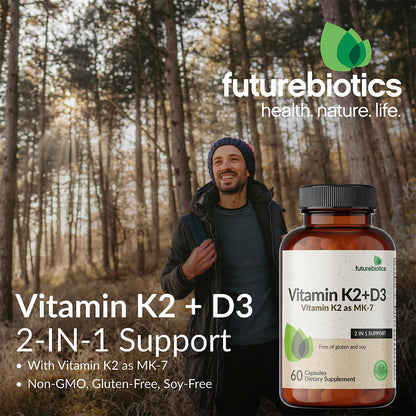 Futurebiotics Vitamin K2 (MK7) with D3 Supplement - Non-GMO Formula - 5000 IU Vitamin D3 & 90 mcg Vitamin K2 MK-7, 120 Vegetarian Capsules
