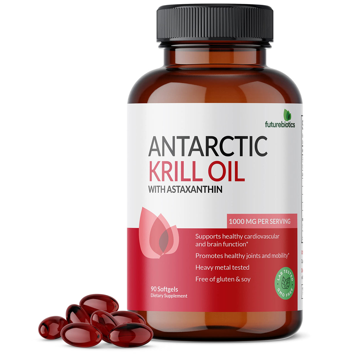 Futurebiotics Antarctic Krill Oil 1000mg with Omega-3s EPA, DHA, Astaxanthin and Phospholipids - Premium Krill Oil Heavy Metal Tested, Non GMO – 90 Softgels (45 Servings)