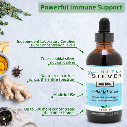 Ultra Silver® Colloidal Silver | 5,000 PPM, 8 Oz (236mL) | Ships as (2) 4 Ounce Glass Bottles | Mineral Supplement | True Colloidal Silver - with Dropper
