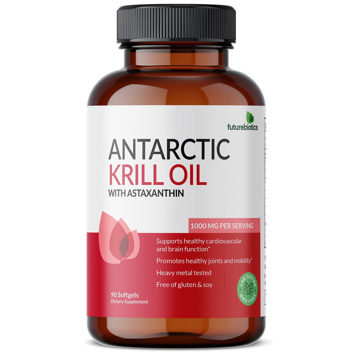 Futurebiotics Antarctic Krill Oil 1000mg with Omega-3s EPA, DHA, Astaxanthin and Phospholipids - Premium Krill Oil Heavy Metal Tested, Non GMO – 90 Softgels (45 Servings)
