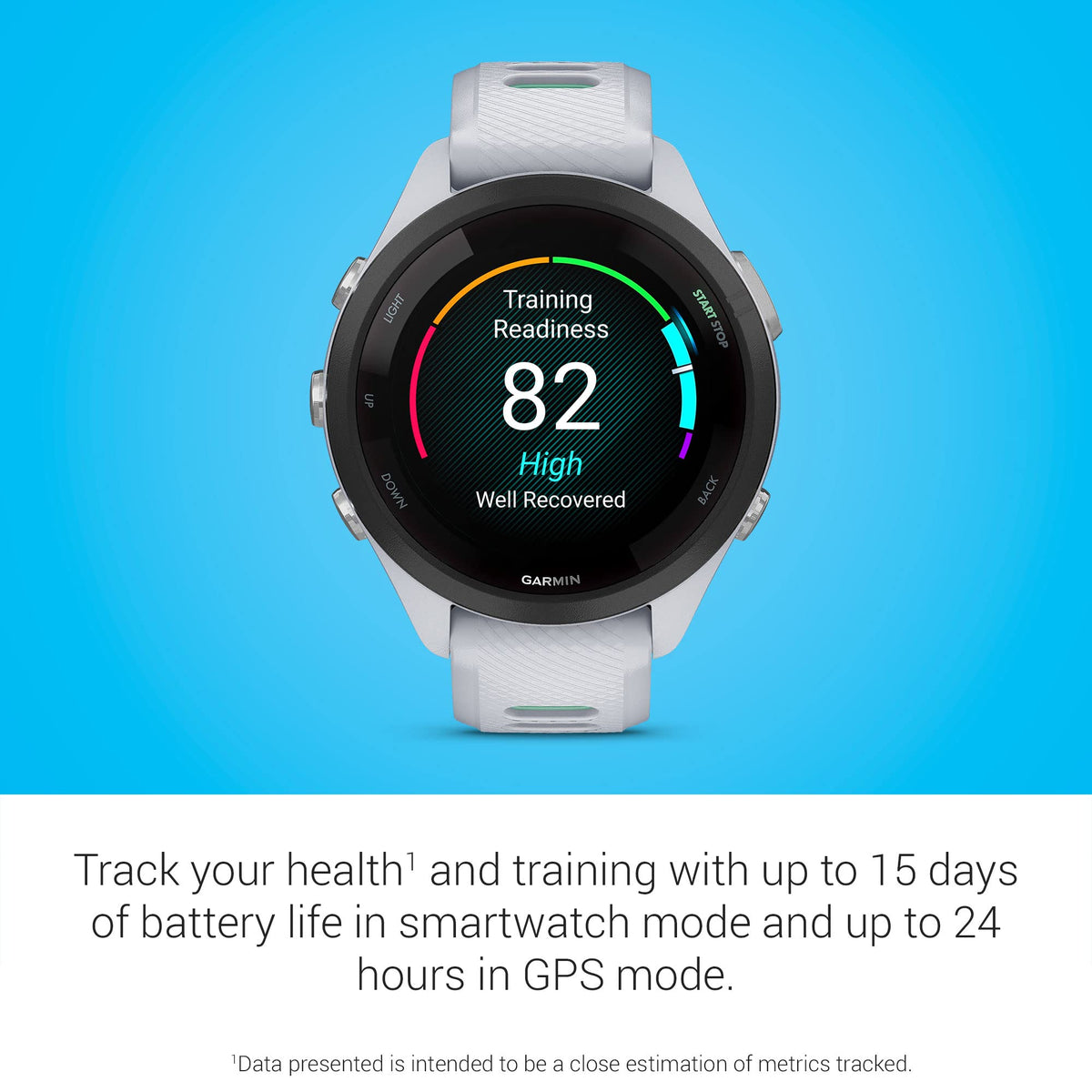 Garmin Forerunner® 265S, Running Smartwatch, 42mm, Whitestone/Neo Tropic