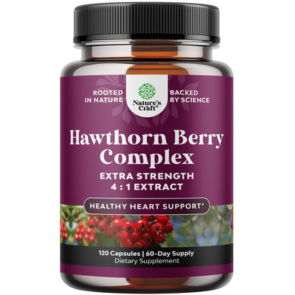 High Strength Hawthorn Berry Capsules - Pure Antioxidant Hawthorn Berry Supplement with Leaf & Flower Extract 4:1 for Healthy Heart & Digestion - Energy Support for Men & Women - 120 Count Pack