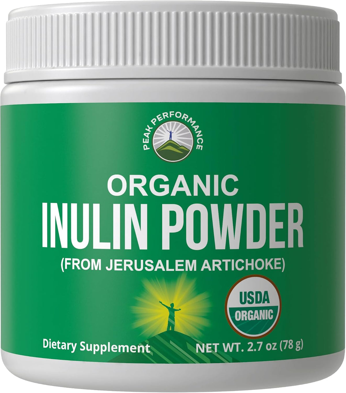 Peak Performance Organic Inulin Powder Natural Prebiotic Fiber for Gut Health. USDA Organic Raw Plant Based Vegan Prebiotics FOS Supplement from Jerusalem Artichoke