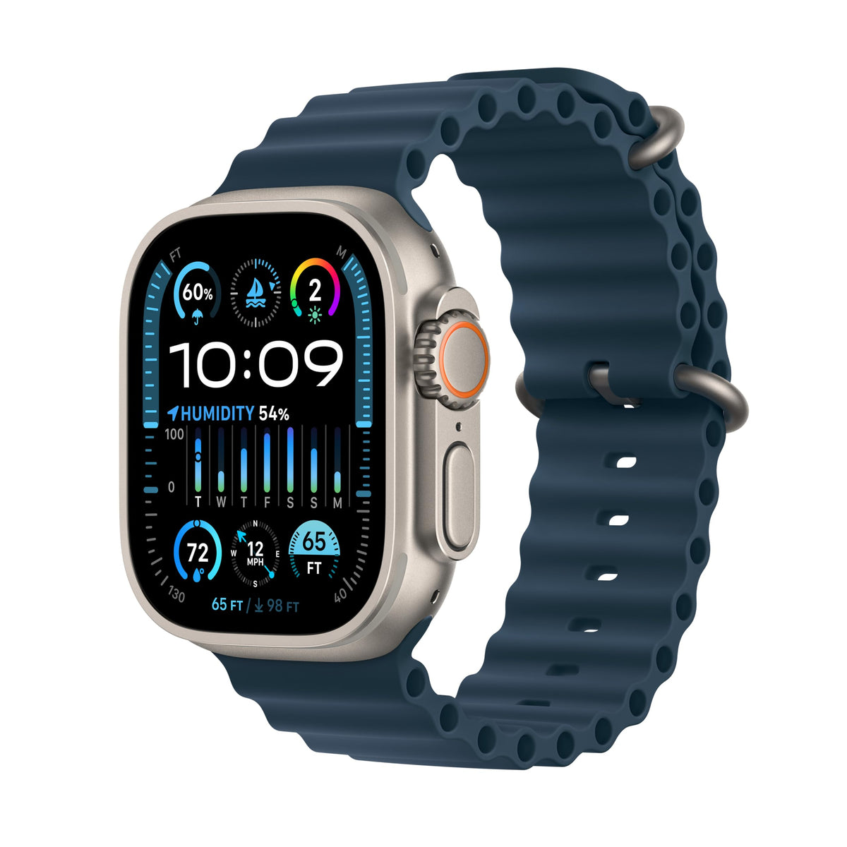 Apple Watch Ultra 2 [GPS + Cellular, 49mm] - Titanium Case with Blue Ocean Band, One Size (Renewed)
