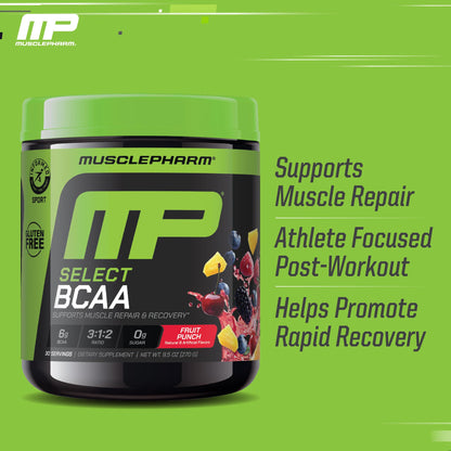 MusclePharm Essentials BCAA Powder, Pre & Post Workout Recovery Drink, Supports Muscle Recovery & Energy, Essential Amino Acids, 30 Serv, Fruit Punch