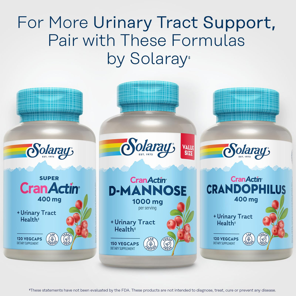 Solaray D-Mannose 1000mg with CranActin Cranberry Supplement 400mg, Urinary Tract Health & Bladder Support Capsules with Vitamin C, Vegan, 60 Day Guarantee, 75 Servings, 150 VegCaps