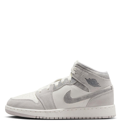 Air Jordan 1 Mid SE Big Kids' Shoes (FQ8088-002, Neutral Grey/Sail/Smoke Grey) Size 6.5