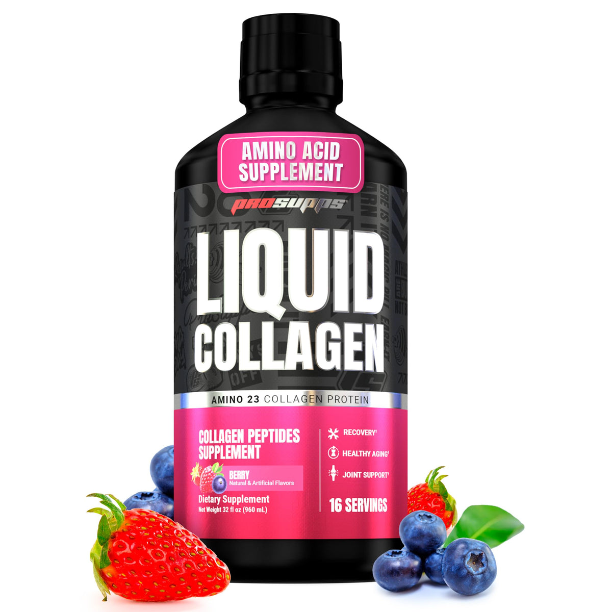 ProSupps Amino23 Liquid Collagen Shots, Berry - Collagen Peptide Post Workout Supplement Supports Healthy Aging, Joints, Skin & Hair - Gluten-Free & Zero Sugar - 16 Servings