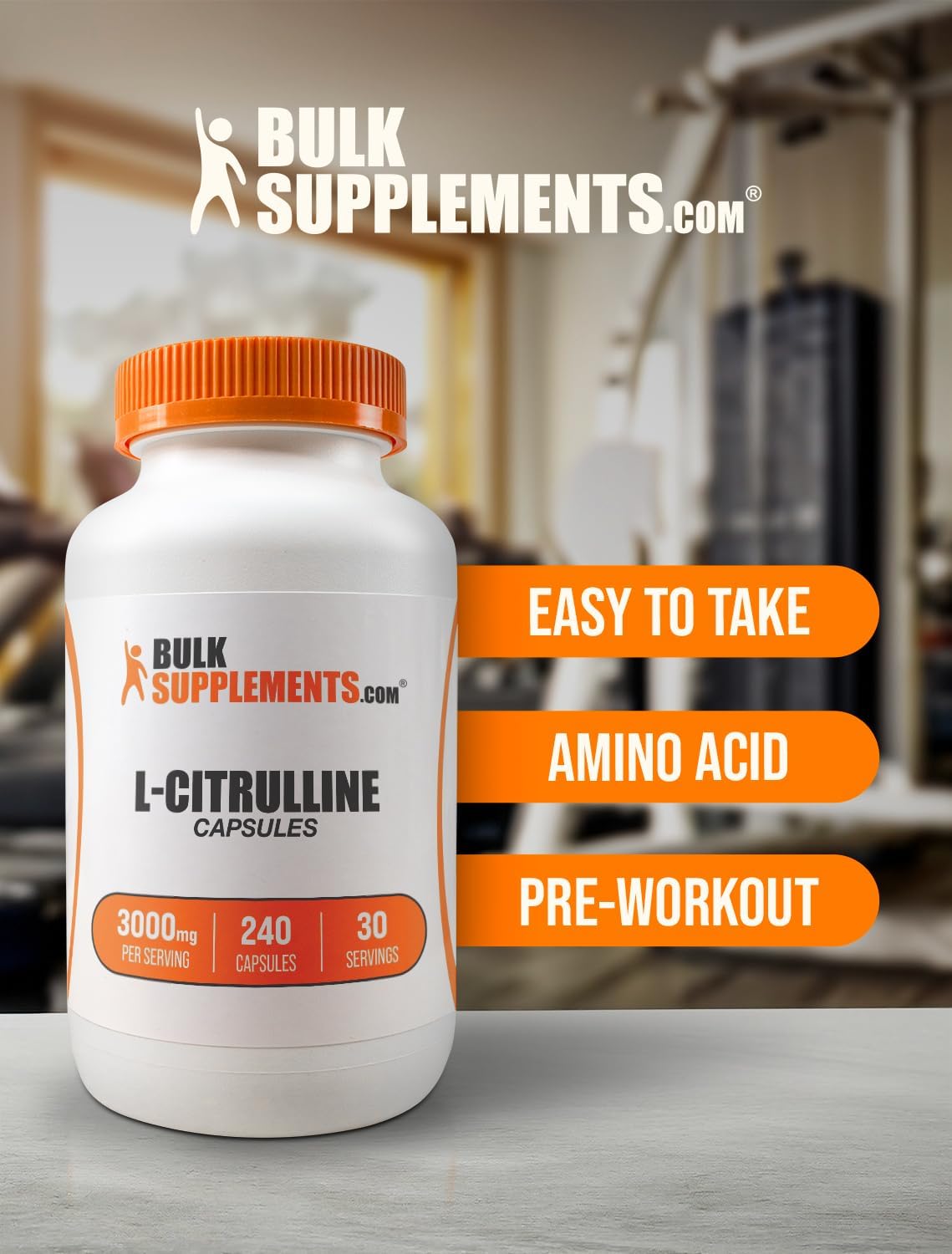 BulkSupplements.com L-Citrulline Capsules - Citrulline Supplement, L-Citrulline 3000mg Capsules - Citrulline Pills, Gluten Free - 8 Capsules per Serving, 240 Capsules (Pack of 1)