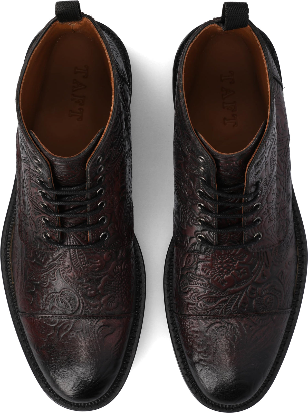 TAFT Mens Rome Genuine Leather Embossed Lace-up Ankle Boot Floral Cushioned Block Heel Round Cap Toe Casual Shoe Morado Viejo 8.5 Medium MENS US