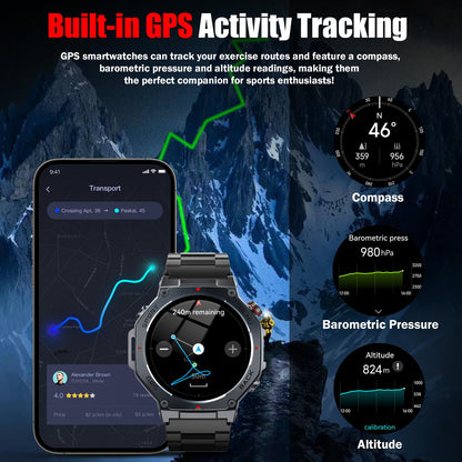 Jugeman Military Smart Watch for Men, Dual-Band GPS, 1.43" AMOLED Outdoor Smartwatch, 5ATM Waterproof Fitness Watch with Bluetooth Calls, Heart Rate/Sleep Monitor/Compass 160+ Sports for Android iOS