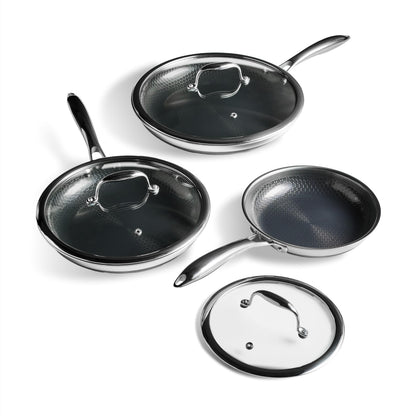 HexClad 6pc Hybrid Nonstick Frying Pans Set with Lids, 8, 10 & 12" Pans