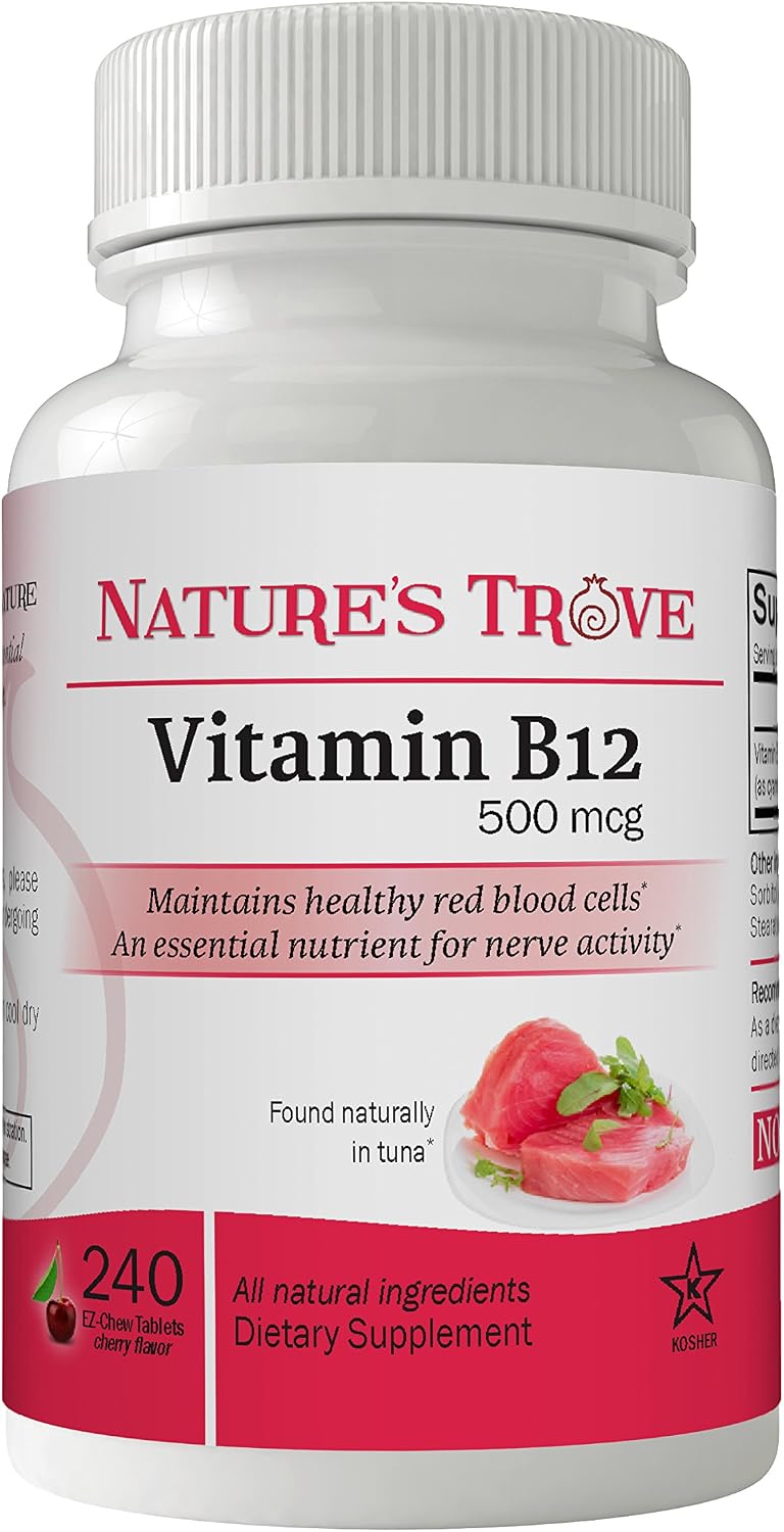 Vitamin B12 500 mcg by Nature's Trove - 240 EZ Chew Tablets Cherry Flavor
