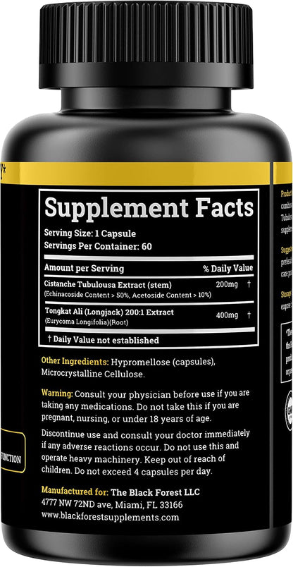 Cistanche Tubulosa 200mg & Tongkat Ali 400mg (Max Purity) 2 Month Supply (50% Echinacoside + 10% Acetoside with Tongkat Ali for Men 200:1 (Longjack) Eurycoma Longifolia) similar to Fadogia Agrestis