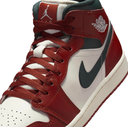 NIKE Air Jordan 1 Mid Men's Trainers Sneakers, Sail Redstone Midnight Green, 11