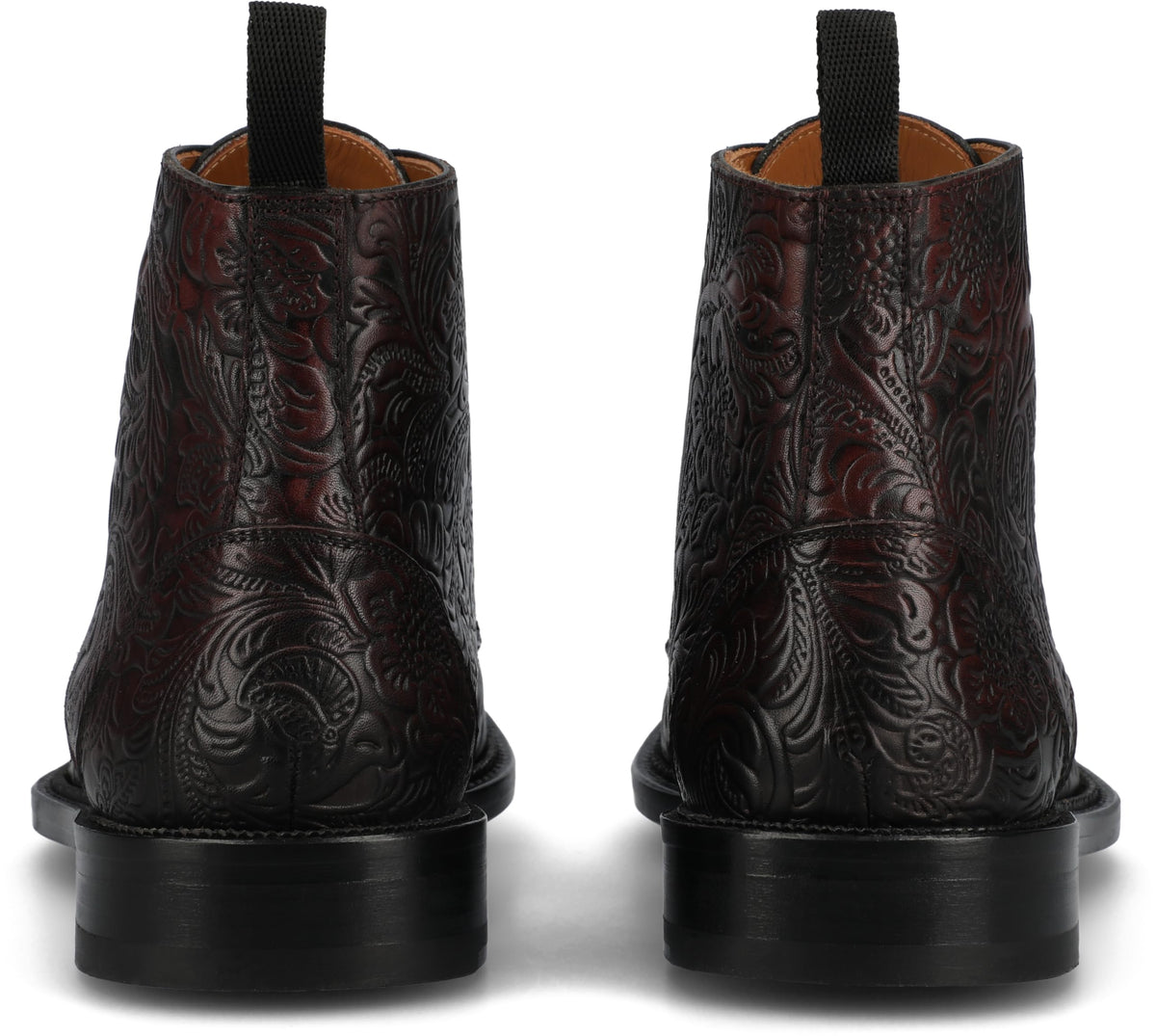 TAFT Mens Rome Genuine Leather Embossed Lace-up Ankle Boot Floral Cushioned Block Heel Round Cap Toe Casual Shoe Morado Viejo 8.5 Medium MENS US