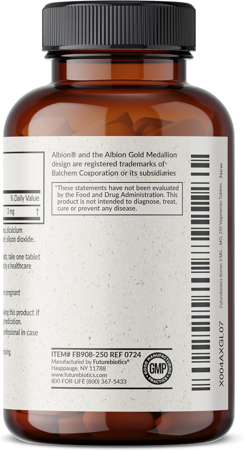 Futurebiotics Boron 3mg, Vegetarian, Non-GMO, Chelated for Absorption, 250 Tablets