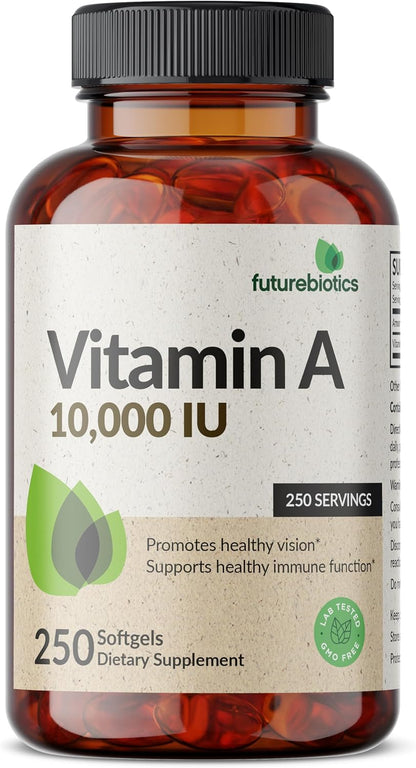 Futurebiotics Vitamin A 10,000 IU Premium Non-GMO Formula Supports Healthy Vision & Immune System and Healthy Growth & Reproduction, 250 Softgels