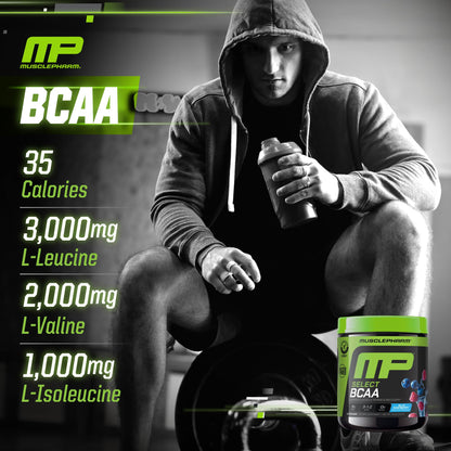 MusclePharm Essentials BCAA Powder, Pre & Post Workout Recovery Drink, Supports Muscle Recovery & Energy, Essential Amino Acids, 30 Serv, Fruit Punch