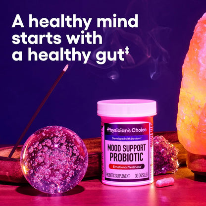 Physician's CHOICE Mood Support Probiotic - Supports a Balanced Mood, Healthy Stress Response & Digestive Health with Prebiotics, Ashwagandha, Vitamin B12, Folate - for Men & Women - 30ct