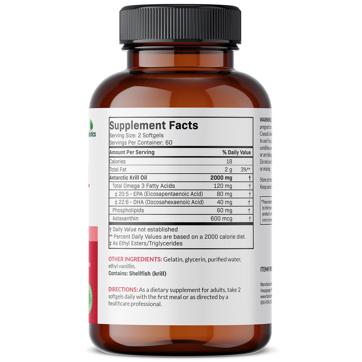 Futurebiotics Antarctic Krill Oil 2000mg with Astaxanthin, Omega-3s EPA, DHA and Phospholipids - 100% Pure Premium Krill Oil Heavy Metal Tested, Non GMO – 120 Softgels