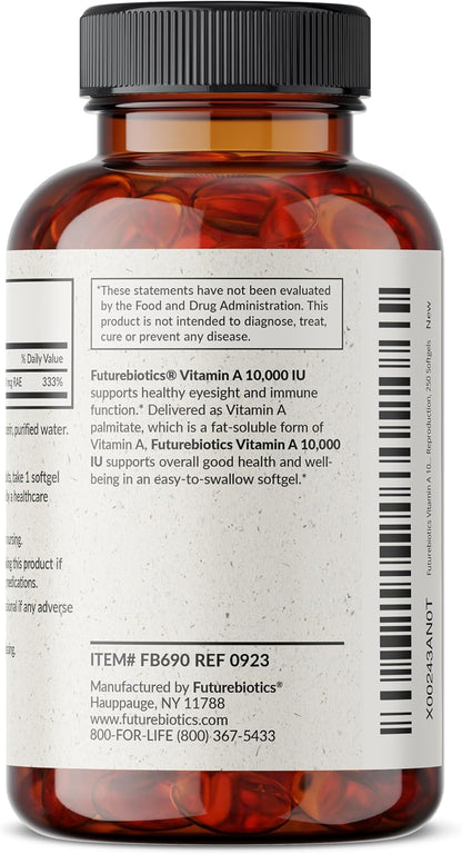 Futurebiotics Vitamin A 10,000 IU Premium Non-GMO Formula Supports Healthy Vision & Immune System and Healthy Growth & Reproduction, 250 Softgels